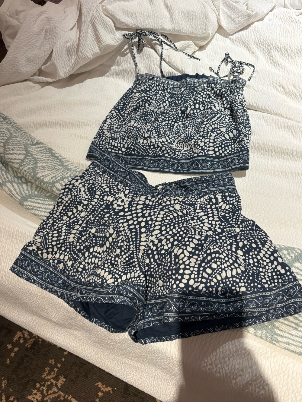 Ramy Brook Scarlett top Quinn shorts Navy and Light Blue shorts set top
